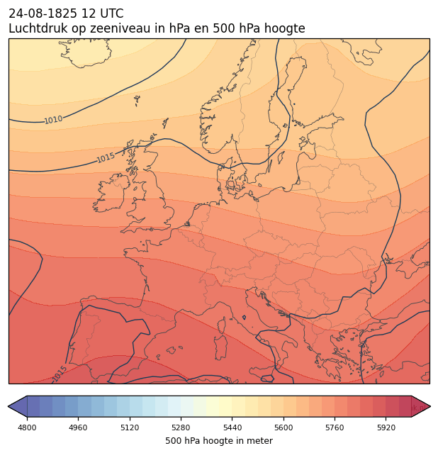 Weerkaart van 24 augustus 1825 om 12 UTC