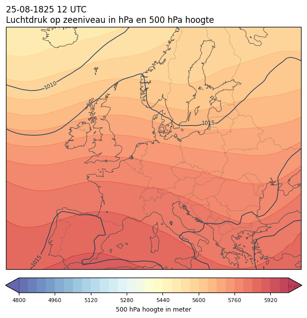 Weerkaart van 25 augustus 1825 om 12 UTC