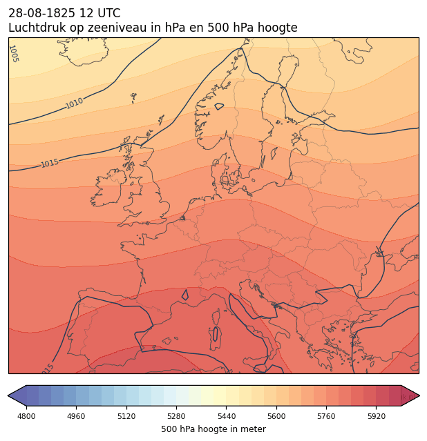 Weerkaart van 28 augustus 1825 om 12 UTC