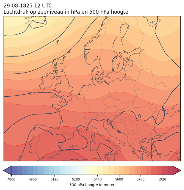 Weerkaart van 29 augustus 1825 om 12 UTC