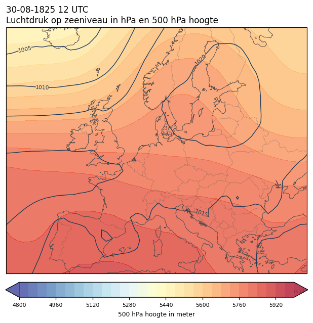 Weerkaart van 30 augustus 1825 om 12 UTC