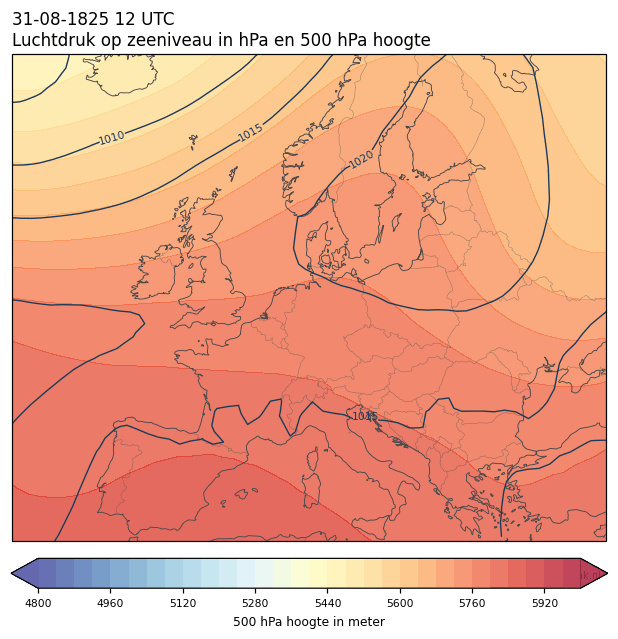 Weerkaart van 31 augustus 1825 om 12 UTC