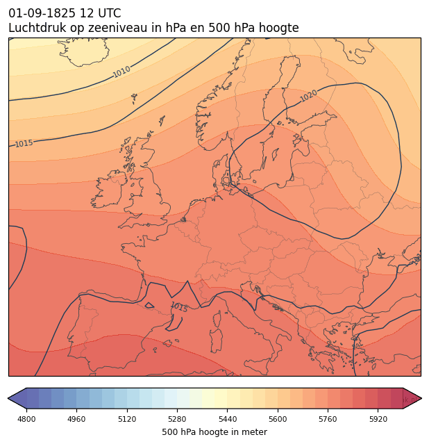 Weerkaart van 1 september 1825 om 12 UTC