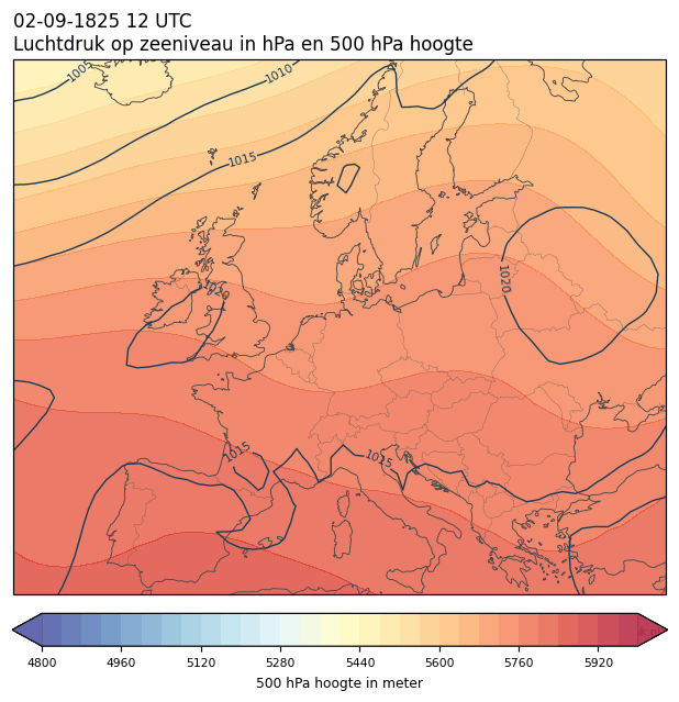 Weerkaart van 2 september 1825 om 12 UTC