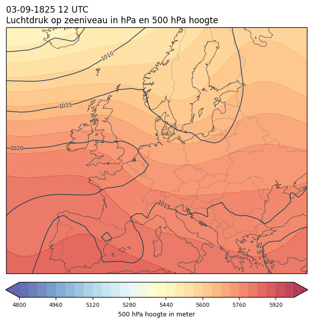 Weerkaart van 3 september 1825 om 12 UTC