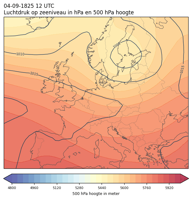 Weerkaart van 4 september 1825 om 12 UTC