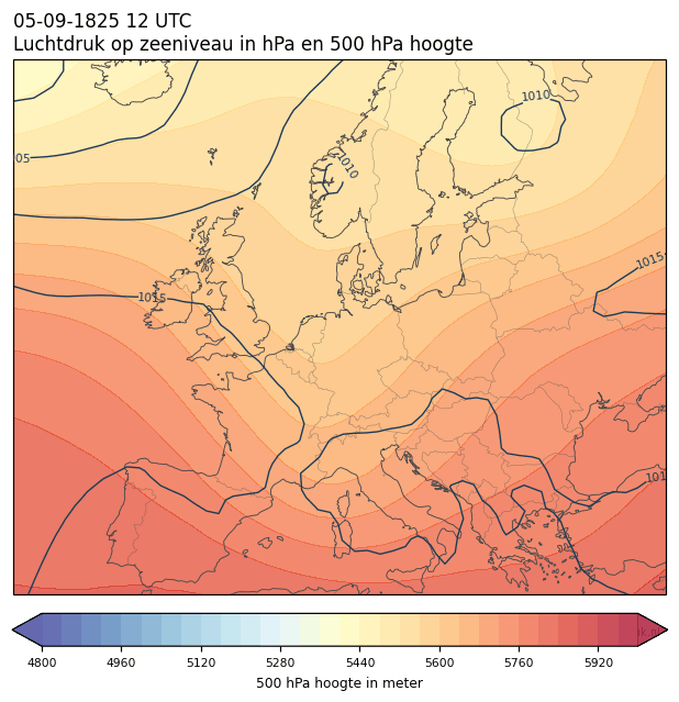 Weerkaart van 5 september 1825 om 12 UTC
