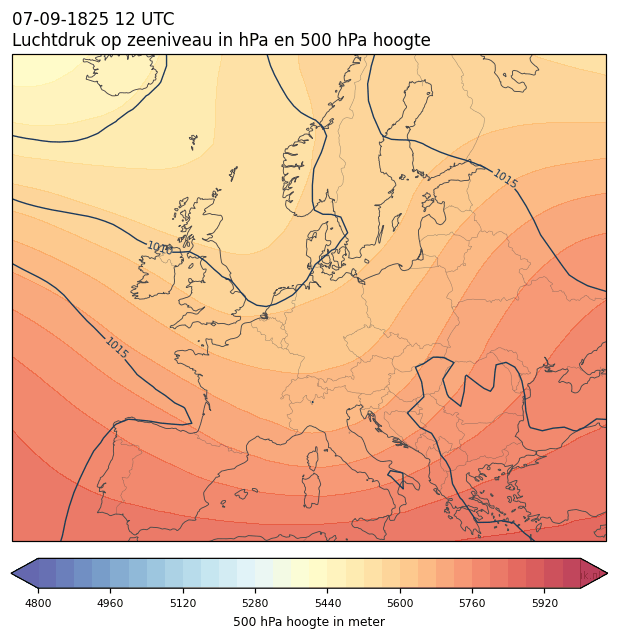 Weerkaart van 7 september 1825 om 12 UTC