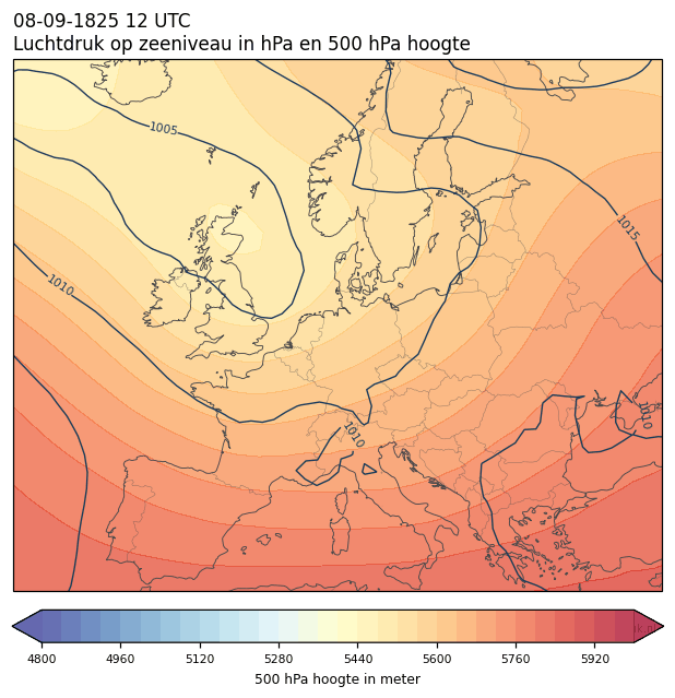 Weerkaart van 8 september 1825 om 12 UTC