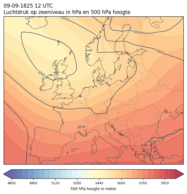 Weerkaart van 9 september 1825 om 12 UTC