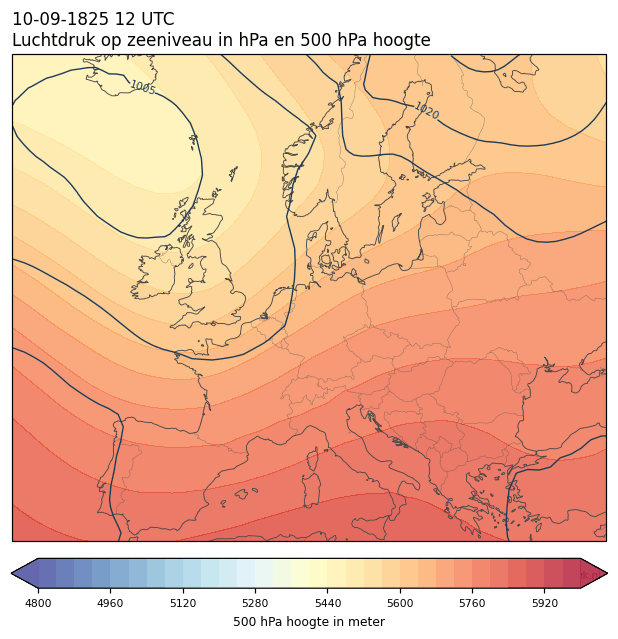 Weerkaart van 10 september 1825 om 12 UTC
