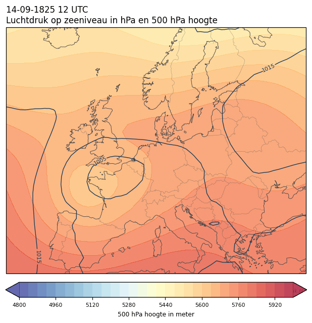 Weerkaart van 14 september 1825 om 12 UTC