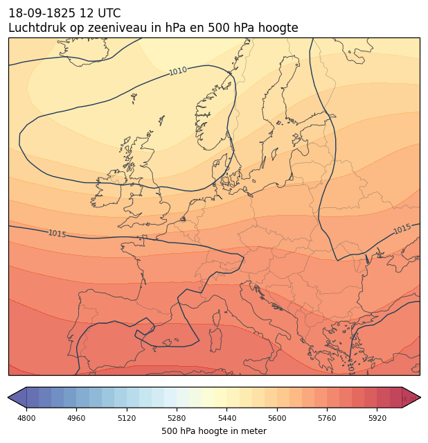 Weerkaart van 18 september 1825 om 12 UTC