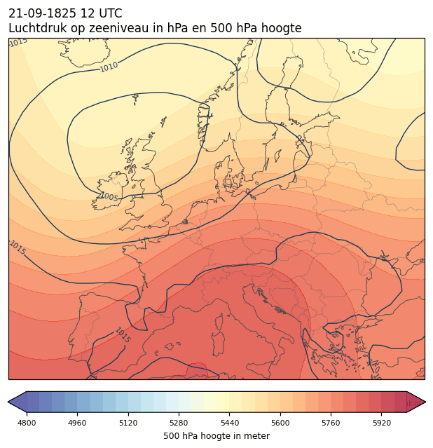 Weerkaart van 21 september 1825 om 12 UTC