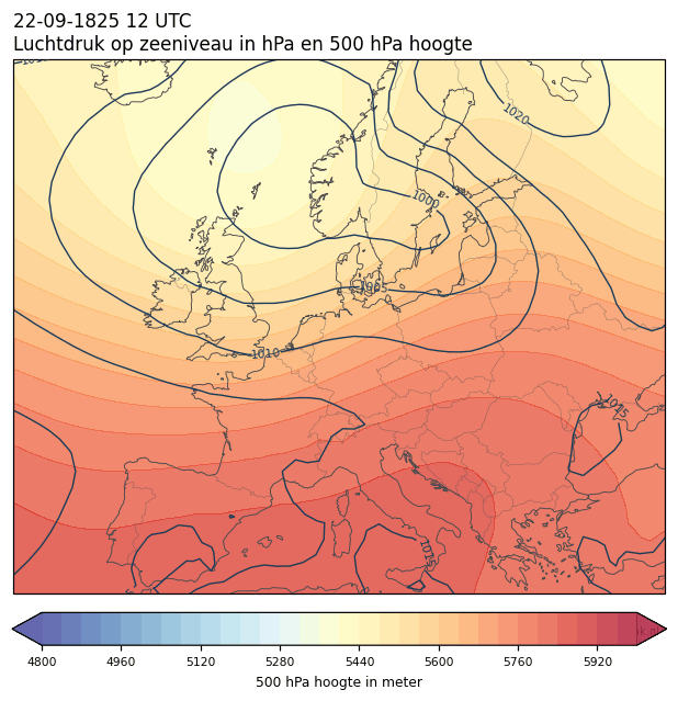 Weerkaart van 22 september 1825 om 12 UTC