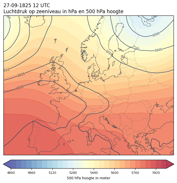 Weerkaart van 27 september 1825 om 12 UTC