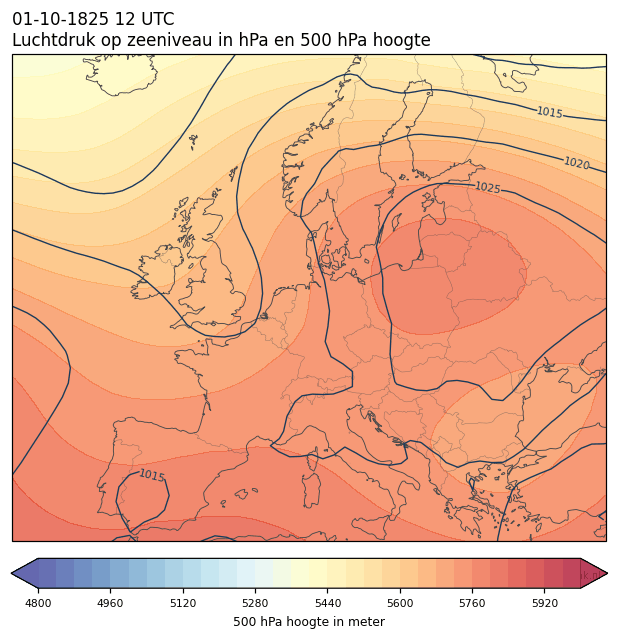 Weerkaart van 1 oktober 1825 om 12 UTC