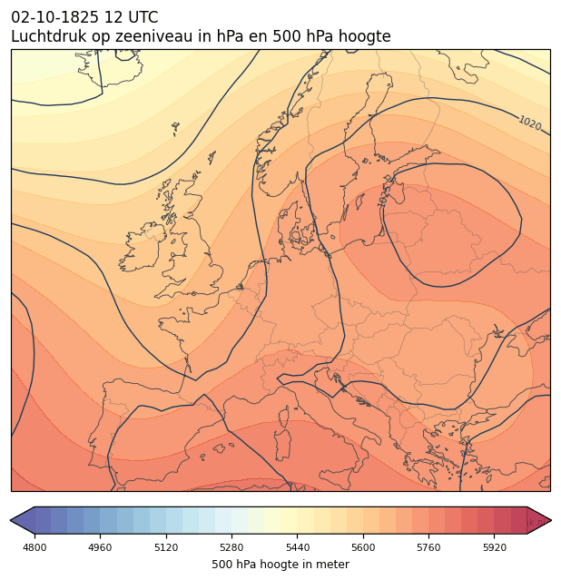 Weerkaart van 2 oktober 1825 om 12 UTC