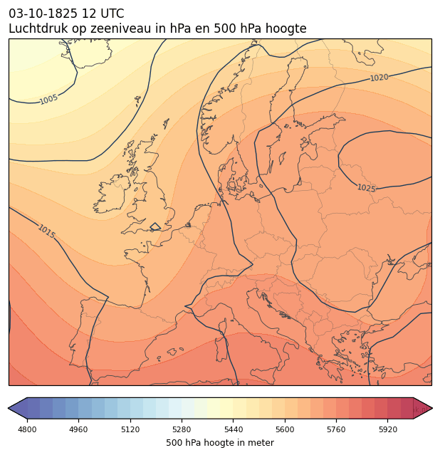 Weerkaart van 3 oktober 1825 om 12 UTC