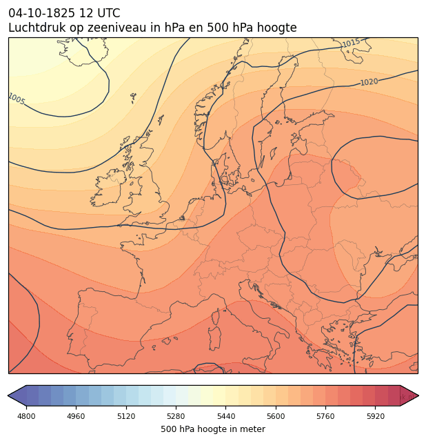 Weerkaart van 4 oktober 1825 om 12 UTC