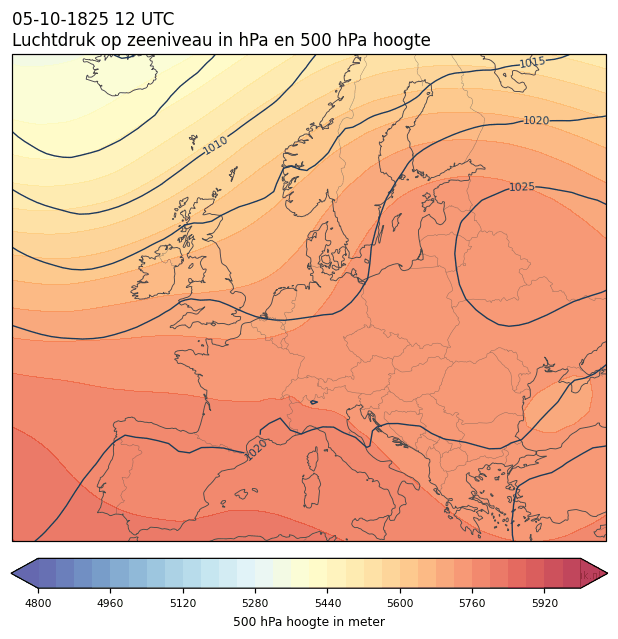 Weerkaart van 5 oktober 1825 om 12 UTC