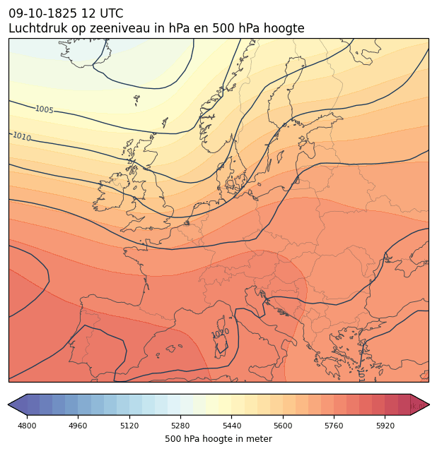 Weerkaart van 9 oktober 1825 om 12 UTC
