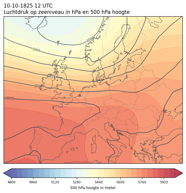 Weerkaart van 10 oktober 1825 om 12 UTC