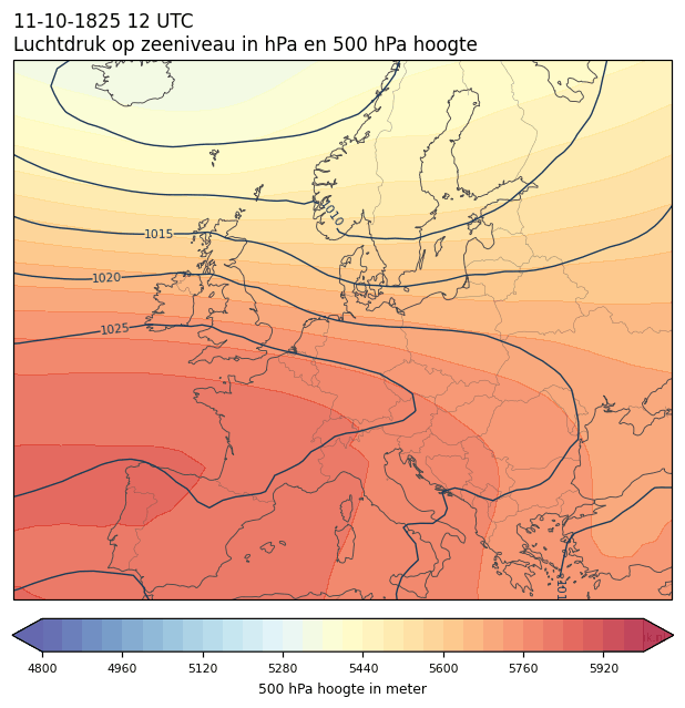 Weerkaart van 11 oktober 1825 om 12 UTC
