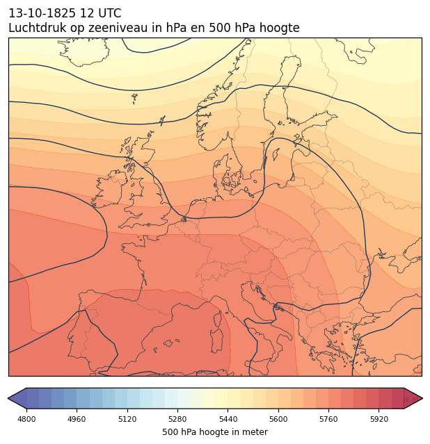 Weerkaart van 13 oktober 1825 om 12 UTC