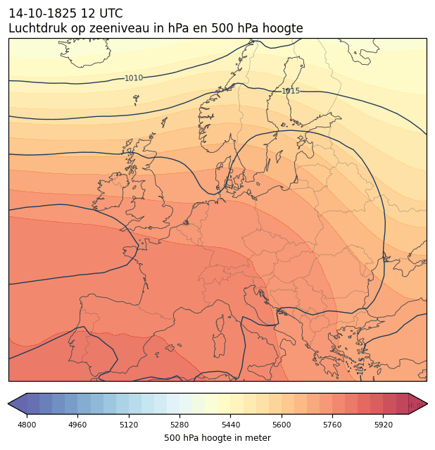 Weerkaart van 14 oktober 1825 om 12 UTC