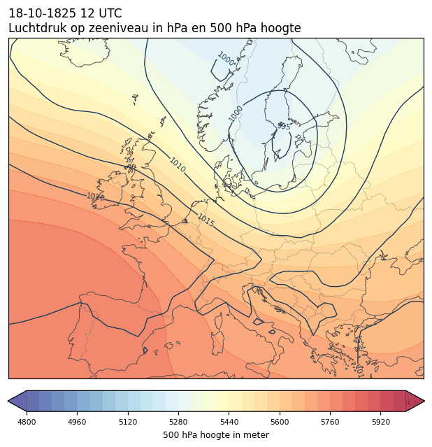 Weerkaart van 18 oktober 1825 om 12 UTC
