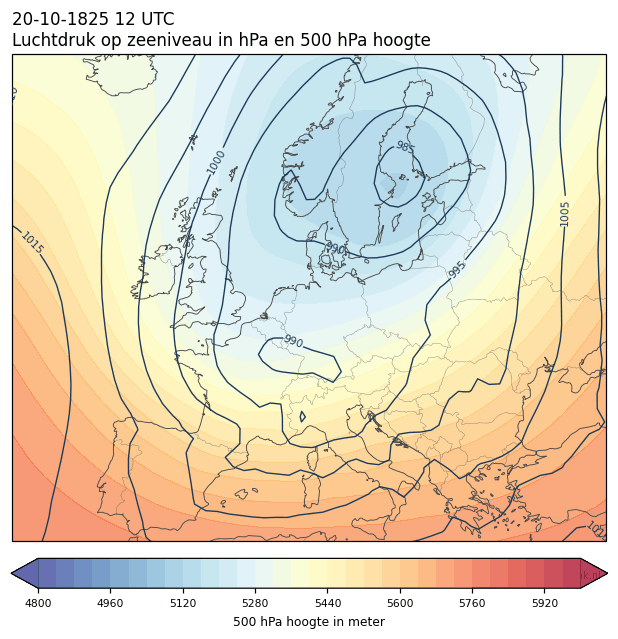 Weerkaart van 20 oktober 1825 om 12 UTC