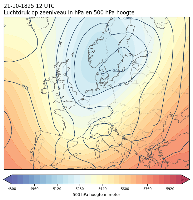 Weerkaart van 21 oktober 1825 om 12 UTC