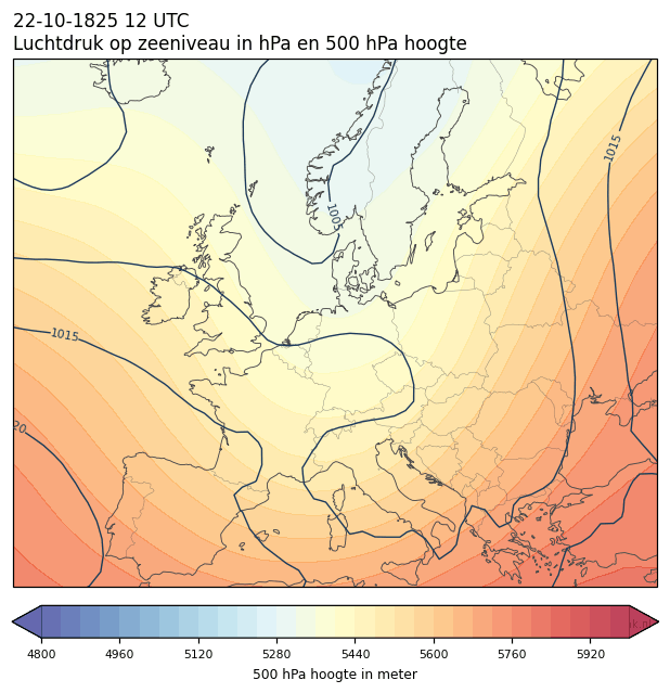 Weerkaart van 22 oktober 1825 om 12 UTC