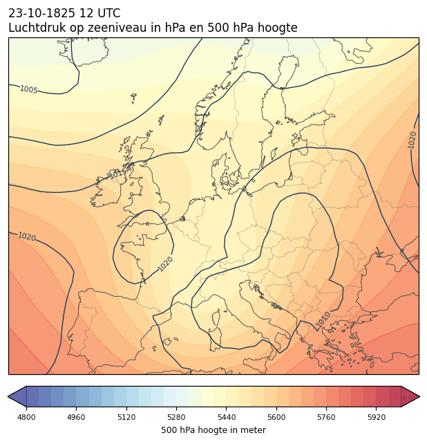 Weerkaart van 23 oktober 1825 om 12 UTC