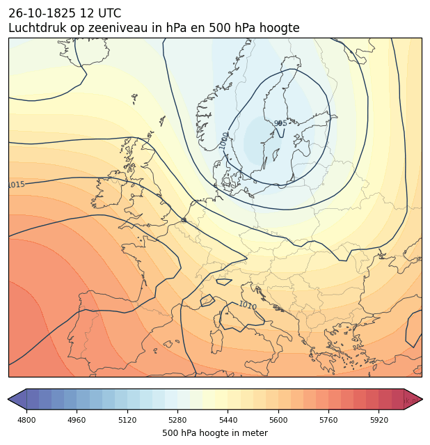 Weerkaart van 26 oktober 1825 om 12 UTC