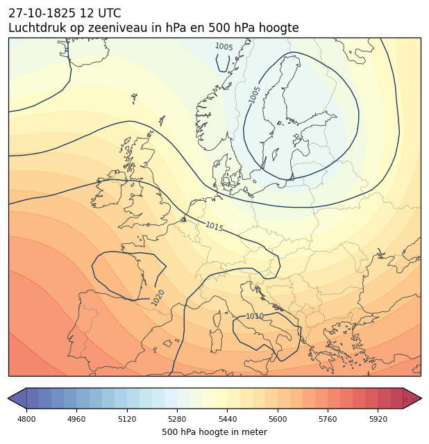 Weerkaart van 27 oktober 1825 om 12 UTC