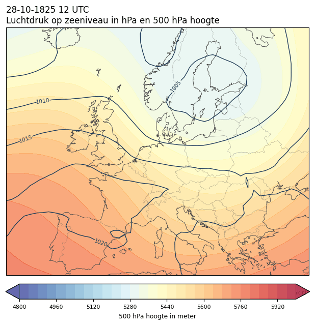 Weerkaart van 28 oktober 1825 om 12 UTC