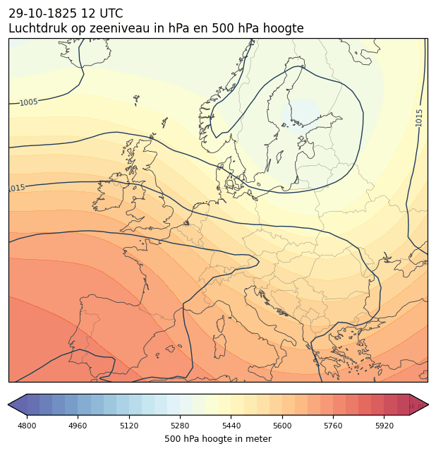 Weerkaart van 29 oktober 1825 om 12 UTC