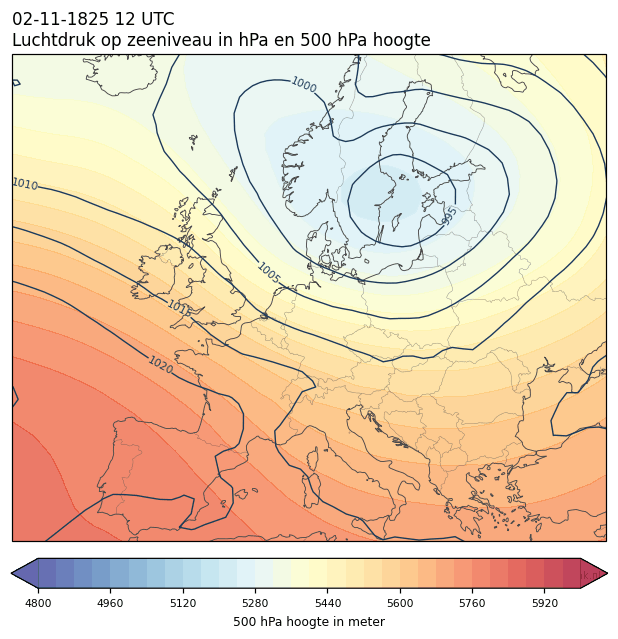 Weerkaart van 2 november 1825 om 12 UTC