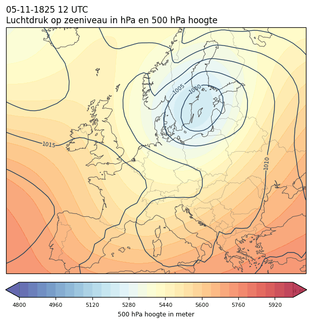 Weerkaart van 5 november 1825 om 12 UTC