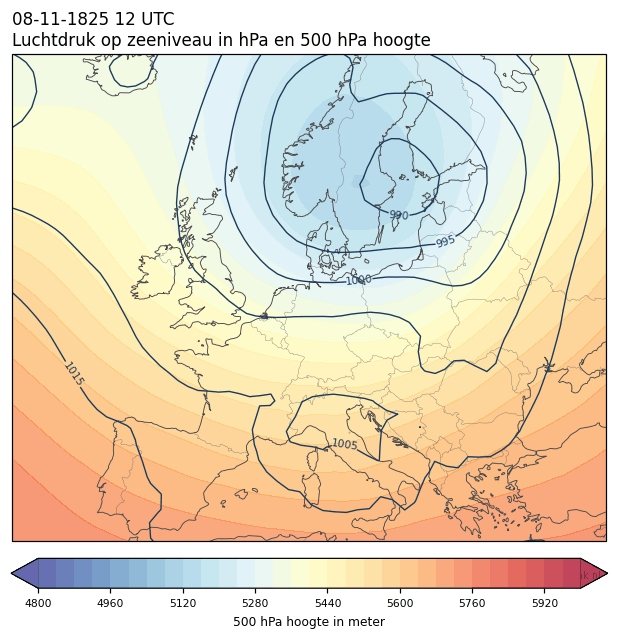 Weerkaart van 8 november 1825 om 12 UTC