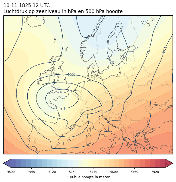Weerkaart van 10 november 1825 om 12 UTC
