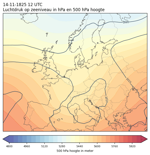 Weerkaart van 14 november 1825 om 12 UTC