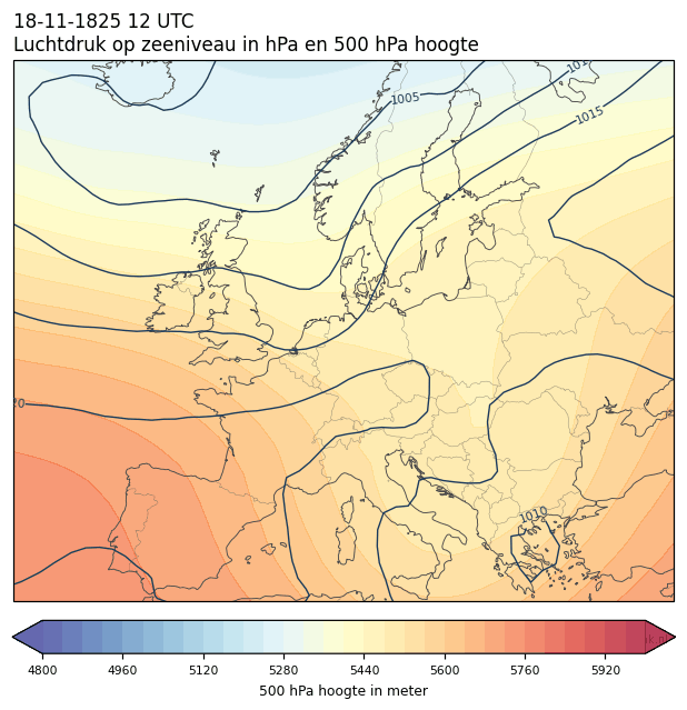Weerkaart van 18 november 1825 om 12 UTC