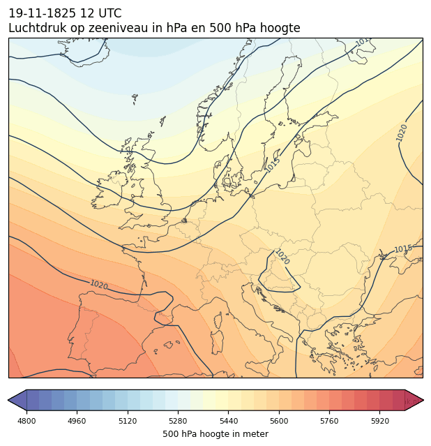 Weerkaart van 19 november 1825 om 12 UTC