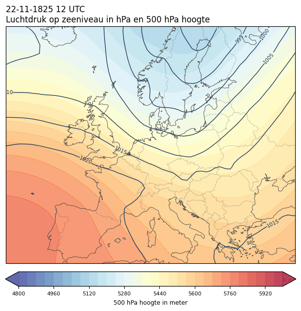 Weerkaart van 22 november 1825 om 12 UTC