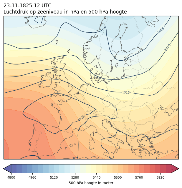 Weerkaart van 23 november 1825 om 12 UTC