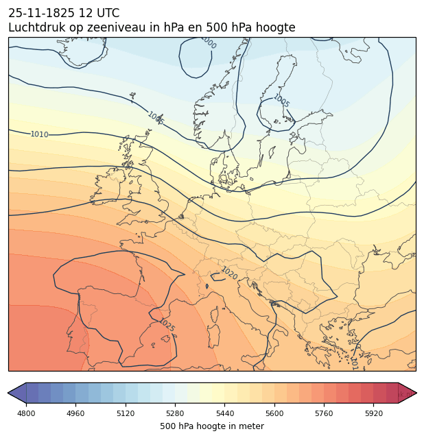 Weerkaart van 25 november 1825 om 12 UTC