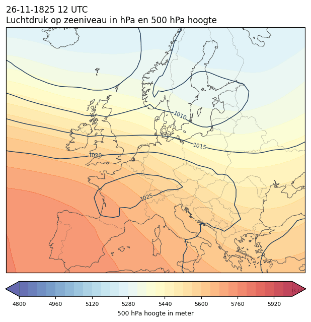 Weerkaart van 26 november 1825 om 12 UTC
